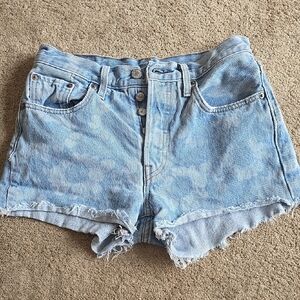Levi's Light Blue Distressed Jean Shorts With White Floral Print